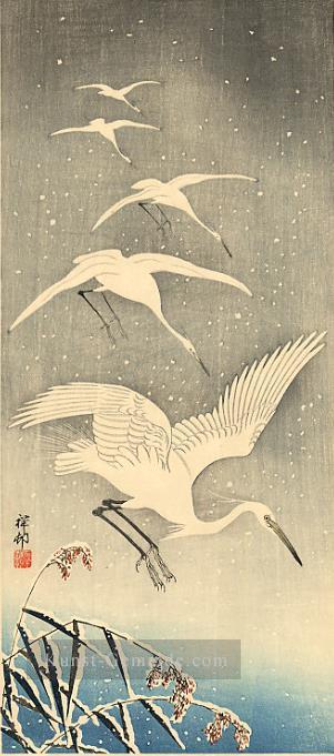 Weiße Vögel im Schnee Ohara Koson Japanisch Ölgemälde